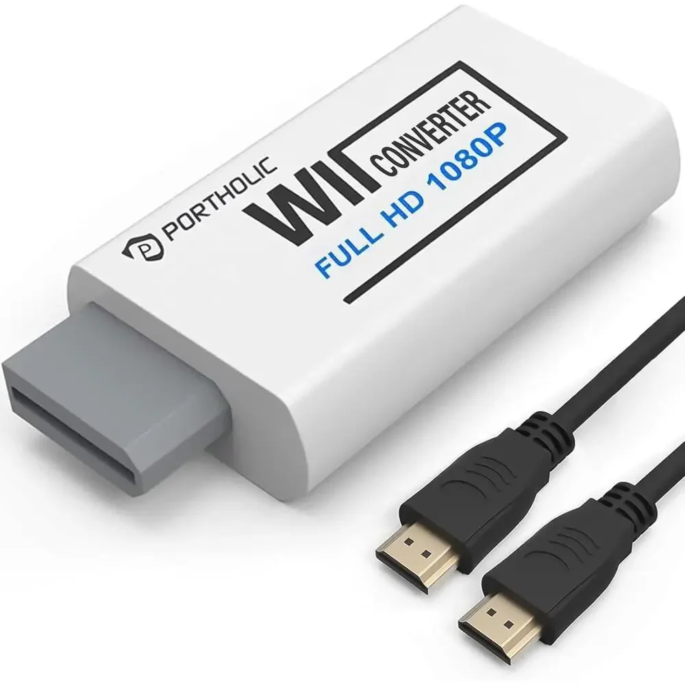 PORTHOLIC Wii to HDMI Converter 1080P for Full HD Device White Adapter